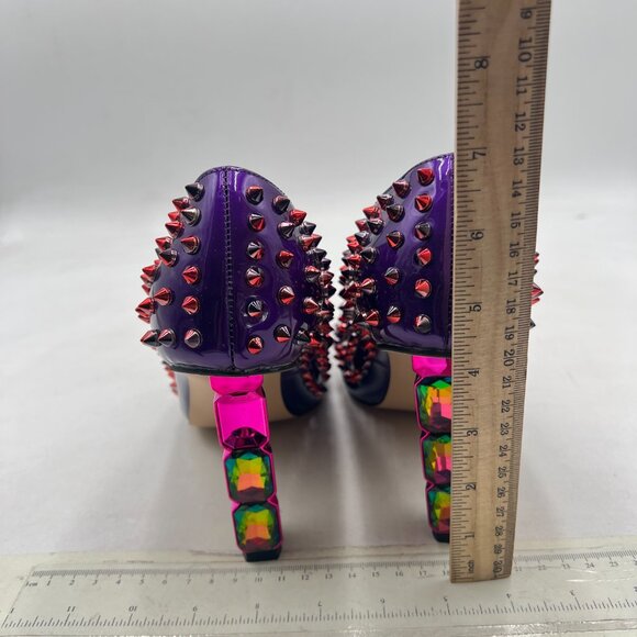 FSJ Blue/Purple Jeweled High Heel Pointed Toe Slip On Sparkling Crystal Pump - Picture 7 of 8